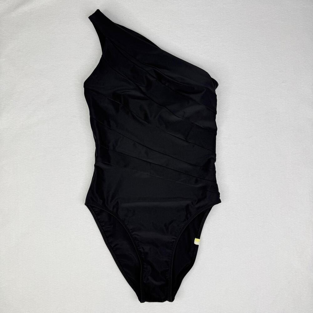 Summersalt Swimsuit Womens 2 Black One Shoulder Pleated One Piece Lined Stretch